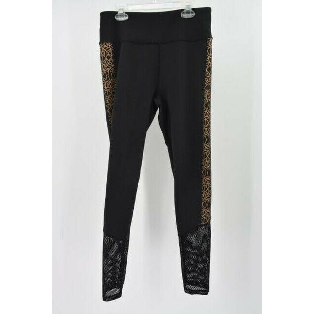 BSP Better Sports Performance Womens Black Gold High Rise Mesh Leggings Size M